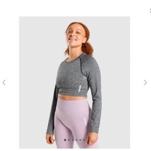 Gymshark Adapt Marl Seamless Long Sleeve Crop Top - Black - NWT